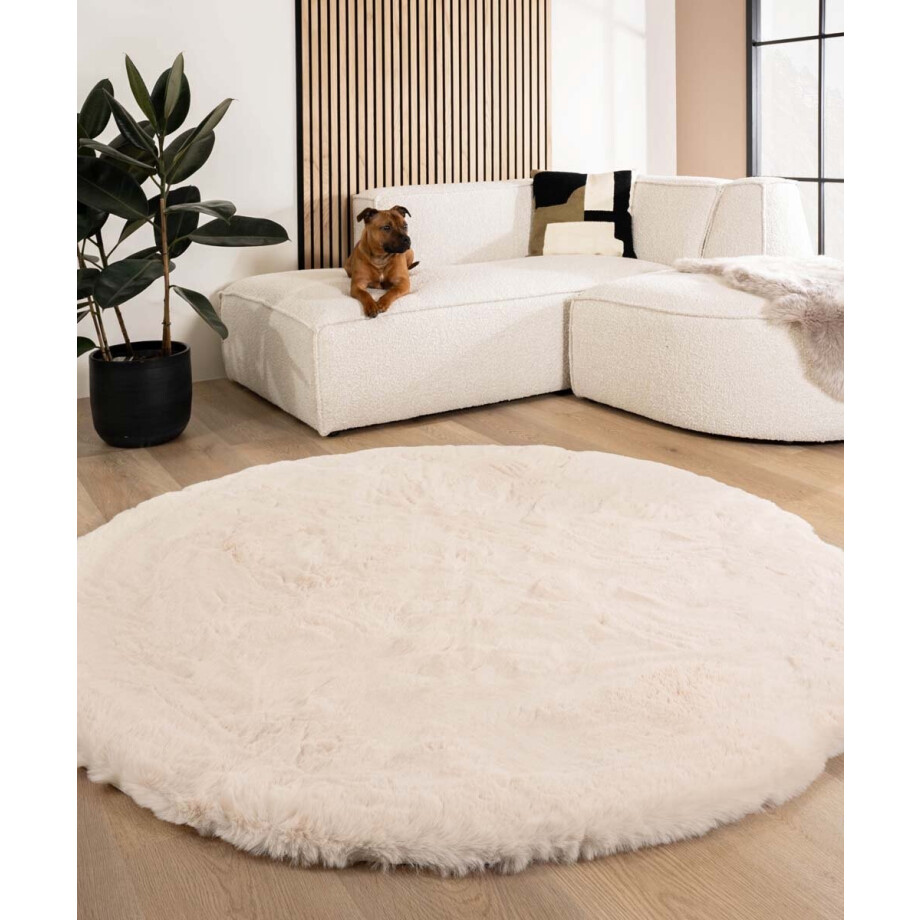 Fluffy vloerkleed rond - Comfy Deluxe crème 160 afbeelding 1