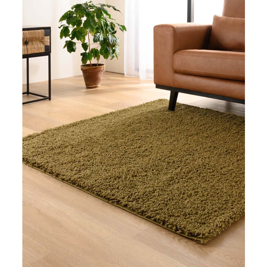Vierkant hoogpolig vloerkleed shaggy Trend effen - olijfgroen 200x200 cm Vierkant hoogpolig vloerkleed shaggy Trend effen - olijfgroen 200x200 cm afbeelding 1