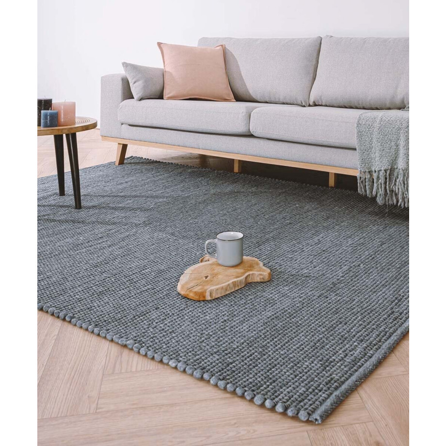 Wollen vloerkleed Lett - staalblauw 90x160 cm afbeelding 1