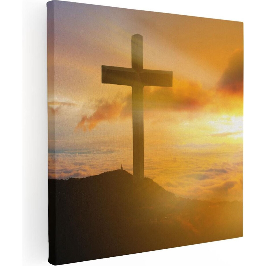 Artaza Canvas Schilderij Kruis van Jezus Christus bij Zonsondergang - 70x70 - Foto Op Canvas - Canvas Print afbeelding 1