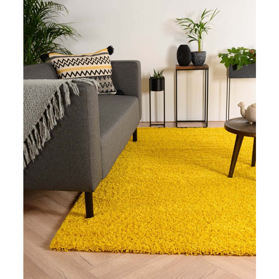 Hoogpolig vloerkleed shaggy Trend effen - geel 240x340 cm afbeelding 1