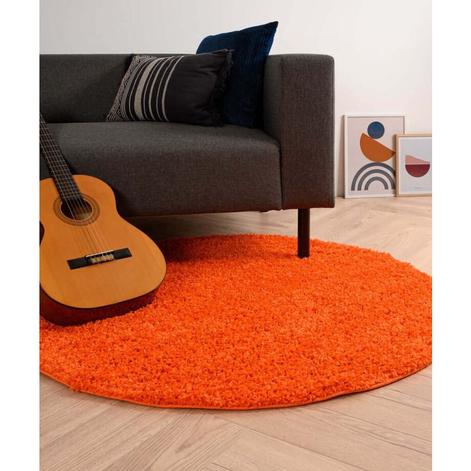 Rond hoogpolig vloerkleed shaggy Trend effen - oranje 200 cm afbeelding 1