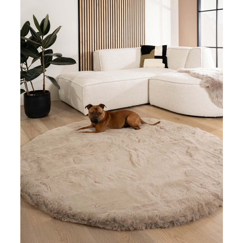 Fluffy vloerkleed rond - Comfy Deluxe taupe 160 cm afbeelding 1