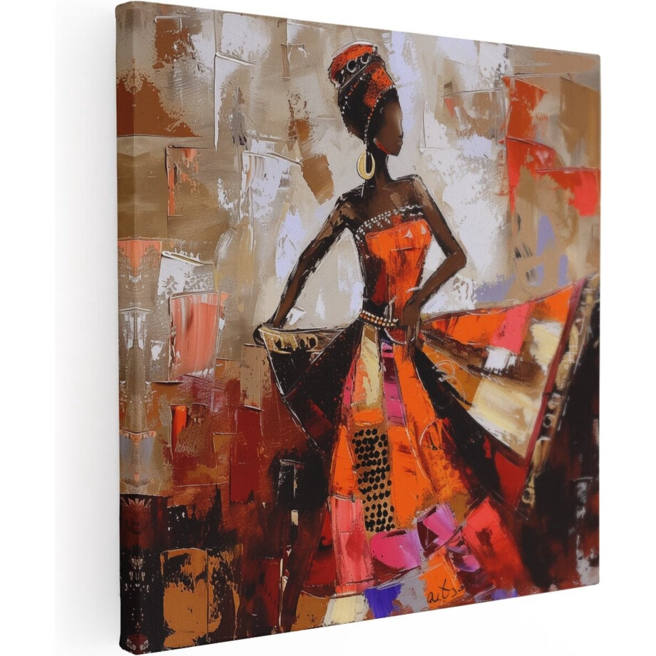 Artaza Canvas Schilderij Afrikaanse Vrouw in een Oranje Jurk - 80x80 cm - Groot - Wanddecoratie Woonkamer - Schilderijen - Muurdecoratie Artaza Canvas Schilderij Afrikaanse Vrouw in een Oranje Jurk - 80x80 cm - Groot - Wanddecoratie Woonkamer - Schilderijen - Muurdecoratie afbeelding 1