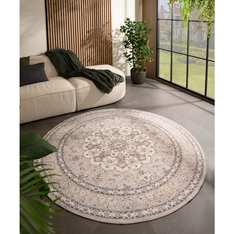 Rond vintage buitenkleed - Valenca Nova beige/lichtgrijs 200 cm Rond vintage buitenkleed - Valenca Nova beige/lichtgrijs 200 cm afbeelding 1