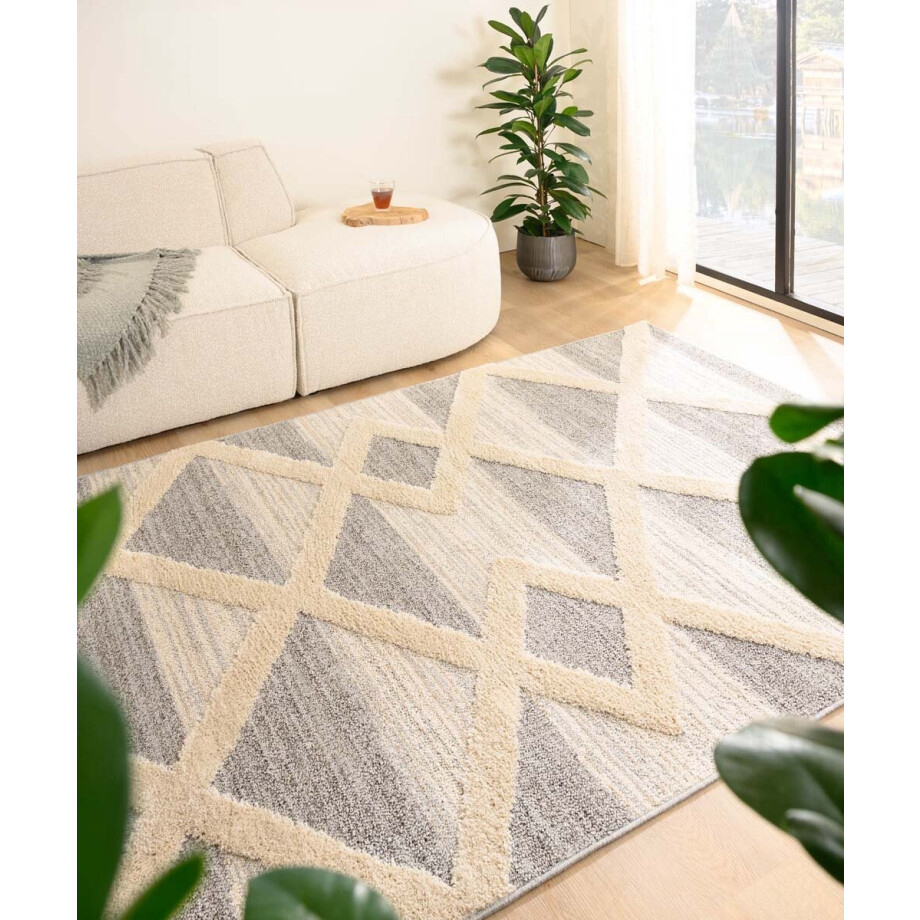 Scandinavisch vloerkleed - Fjord Farger grijs/crème 200x290 cm Scandinavisch vloerkleed - Fjord Farger grijs/crème 200x290 cm afbeelding 1