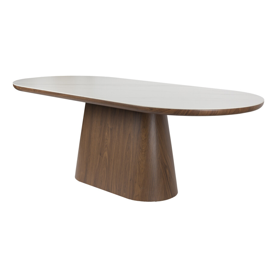 ZILT Ovale Eettafel 'Nathen' Walnoot en marmerlook, 180 x 90cm afbeelding 1