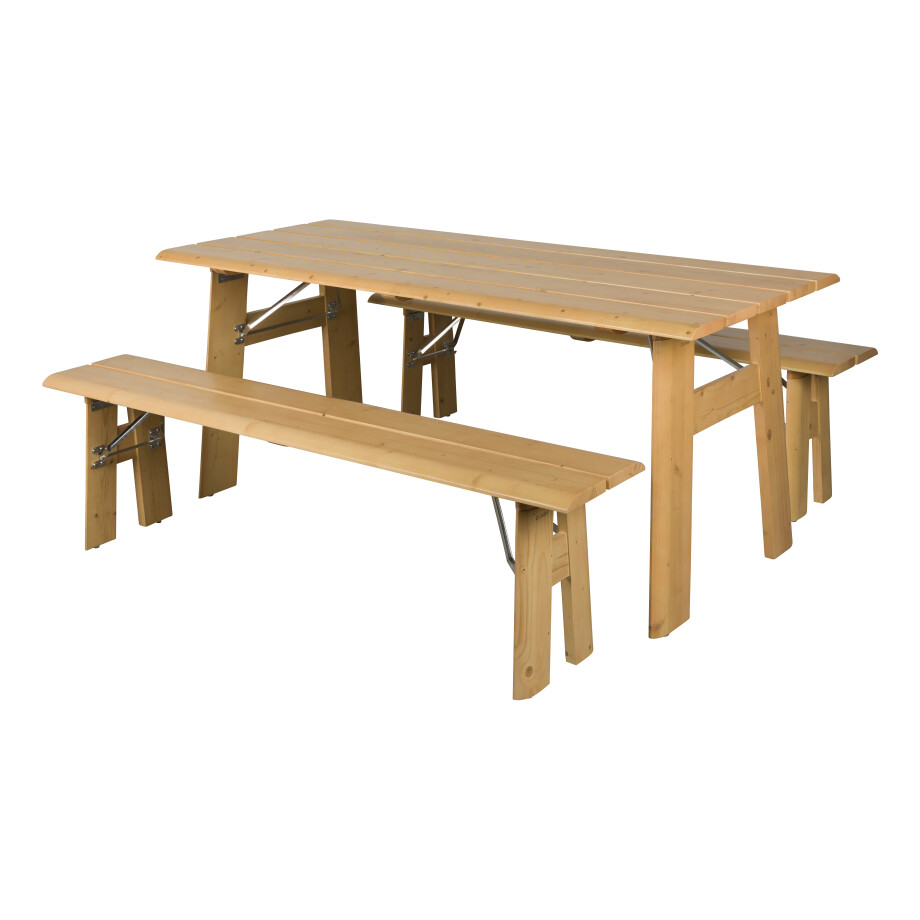 Zuiver Inklapbare Picknickset 'Avenue' Met tuintafel en 2 tuinbanken, kleur Naturel afbeelding 1