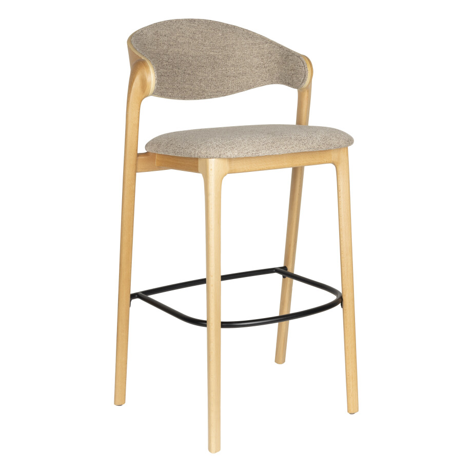 Dutchbone Barstoel 'Babington' Stof en beukenhout, kleur Naturel (zithoogte 65cm) afbeelding 1