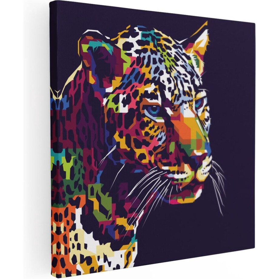 Artaza Canvas Schilderij Kleurrijke Luipaard - Abstract - 40x40 - Klein - Foto Op Canvas - Canvas Print afbeelding 1