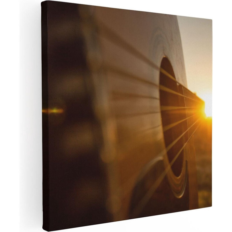 Artaza Canvas Schilderij Gitaar Spelen Tijdens Zonsondergang - 90x90 - Groot - Foto Op Canvas - Canvas Print afbeelding 1