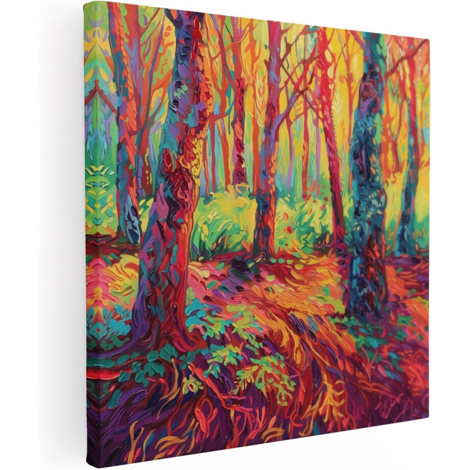 Artaza Canvas Schilderij Kleurrijk Kunstwerk van Bomen in een Bos - 80x80 - Groot - Foto Op Canvas - Canvas Print afbeelding 1