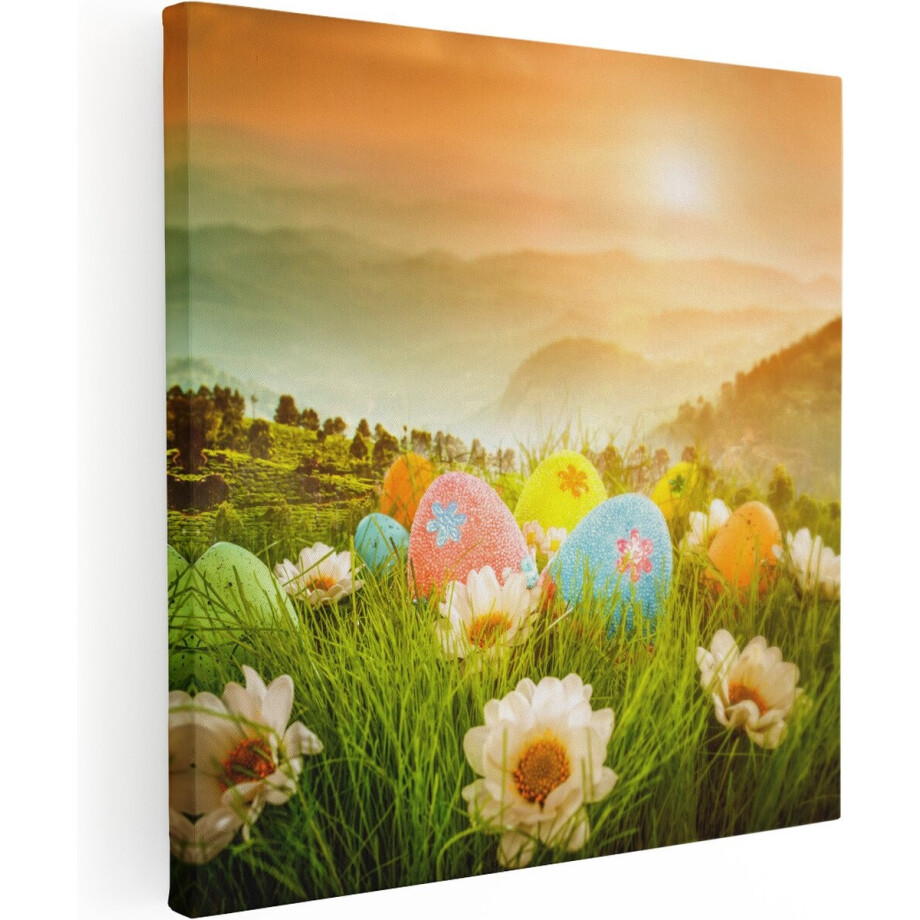 Artaza Canvas Schilderij Paaseieren in de Natuur - 70x70 - Foto Op Canvas - Canvas Print afbeelding 1