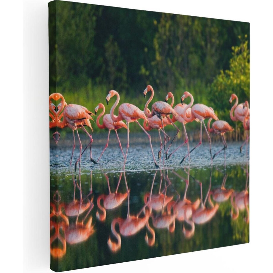 Artaza Canvas Schilderij Kudde Flamingo's op het Water - 40x40 - Klein - Foto Op Canvas - Canvas Print afbeelding 1