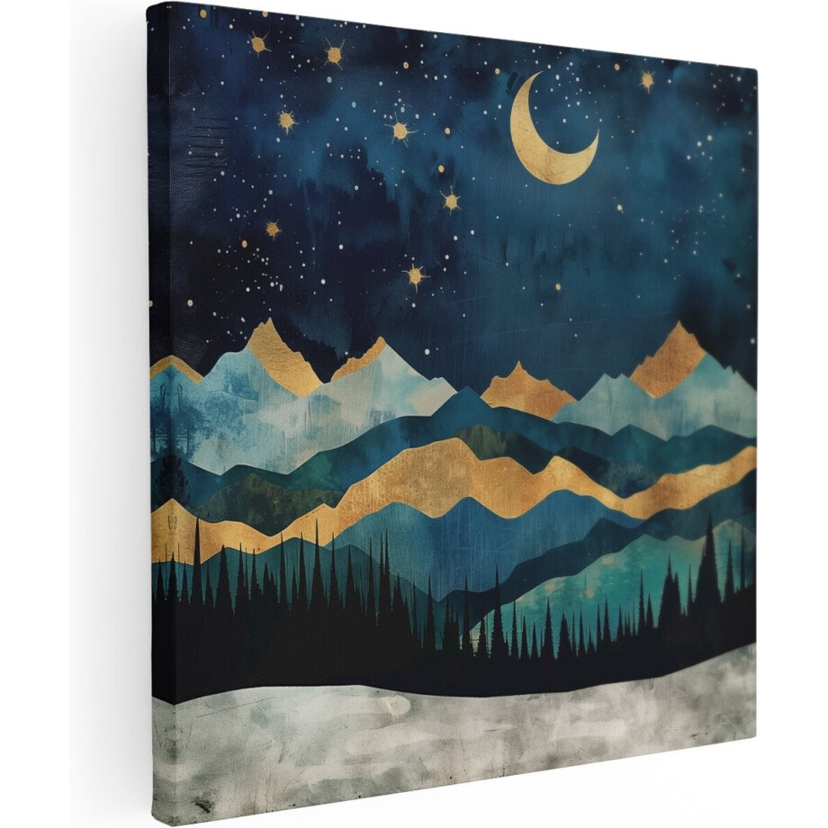 Artaza Canvas Schilderij Nachtelijke Hemel met Bergen en Sterren - 50x50 - Wanddecoratie - Foto Op Canvas - Canvas Print Artaza Canvas Schilderij Nachtelijke Hemel met Bergen en Sterren - 50x50 - Wanddecoratie - Foto Op Canvas - Canvas Print afbeelding 1