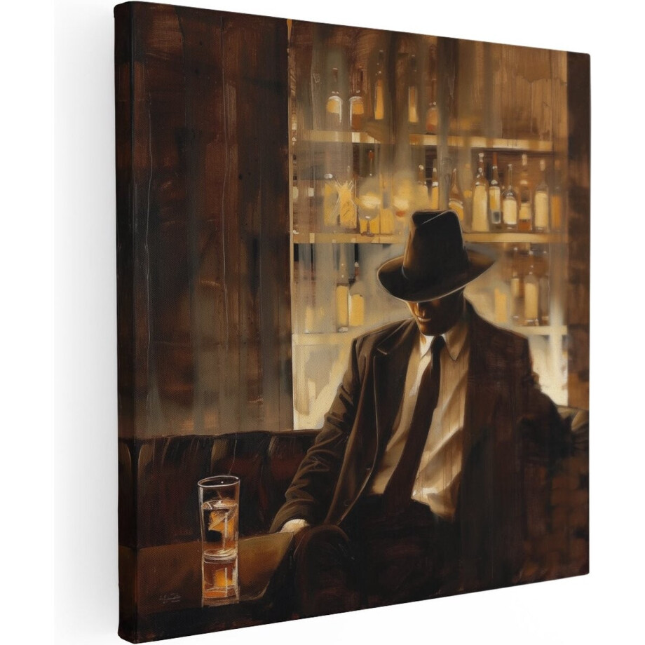 Artaza Canvas Schilderij Maffia - 70x70 cm - Wanddecoratie Mancave - Muurdecoratie Gangster - Schilderij Man afbeelding 1