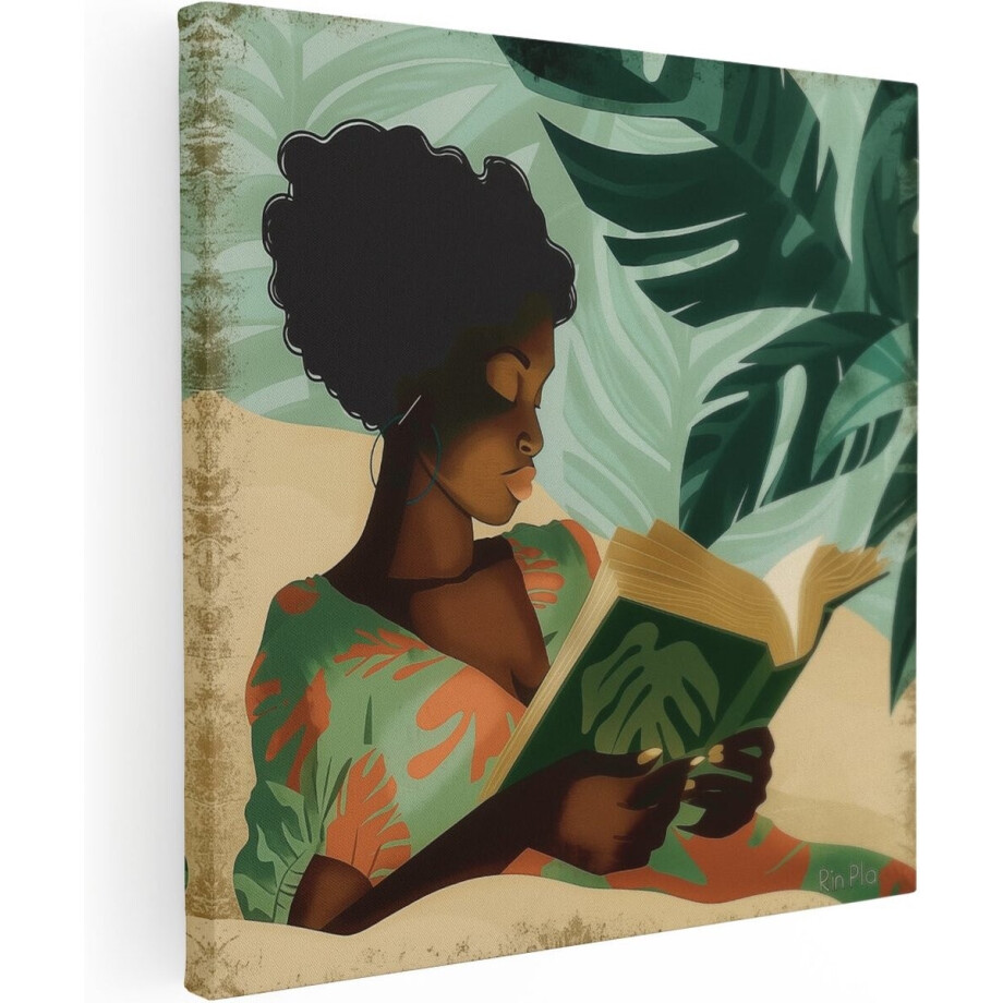 Artaza Canvas Schilderij Zwarte Vrouw - 30x30 cm - Klein - Muurdecoratie Jungle Bladeren - Wanddecoratie Woonkamer - Kamer Accessoires Artaza Canvas Schilderij Zwarte Vrouw - 30x30 cm - Klein - Muurdecoratie Jungle Bladeren - Wanddecoratie Woonkamer - Kamer Accessoires afbeelding 1