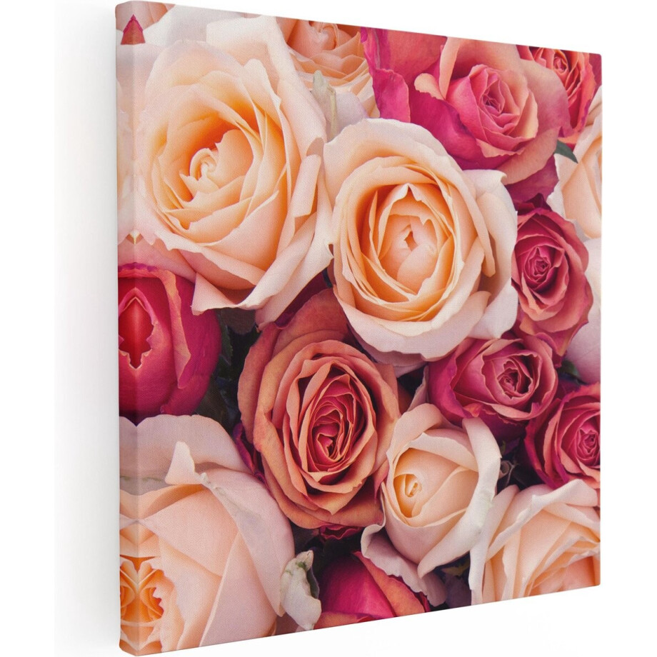Artaza Canvas Schilderij Roze Rozen Achtergrond - Bloemen - 40x40 - Klein - Foto Op Canvas - Canvas Print afbeelding 1
