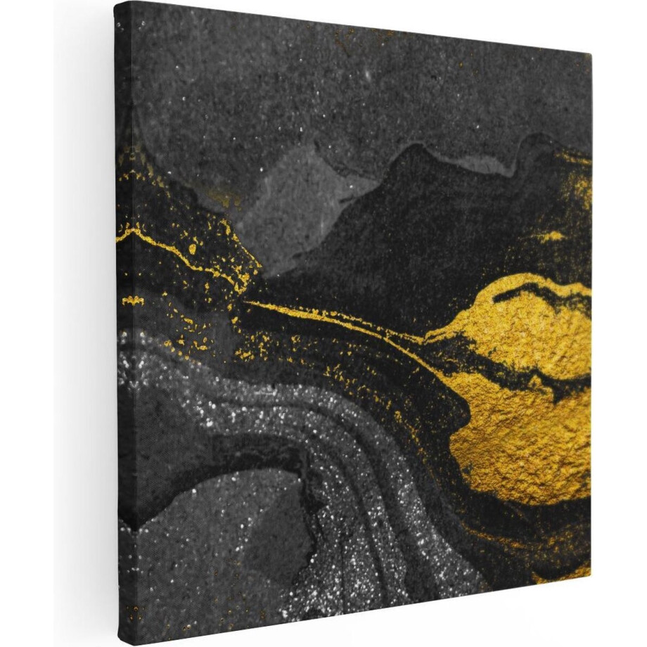 Artaza Canvas Schilderij Abstracte Kunst - Zwart Gouden Marmer - 80x80 - Groot - Foto Op Canvas - Canvas Print afbeelding 1