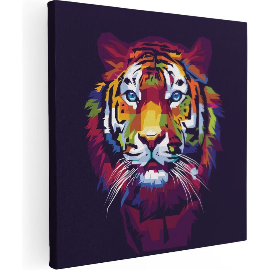 Artaza Canvas Schilderij Kleurrijke Tijger - Abstract - 30x30 - Klein - Foto Op Canvas - Canvas Print afbeelding 1