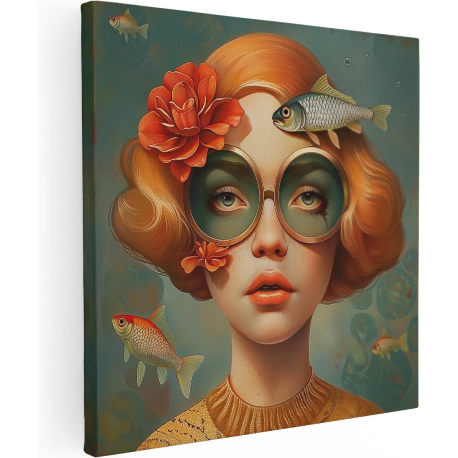 Artaza Canvas Schilderij Meisje met een Vis op haar Hoofd - Dieren - 70x70 cm - Wanddecoratie Woonkamer - Schilderijen - Muurdecoratie Artaza Canvas Schilderij Meisje met een Vis op haar Hoofd - Dieren - 70x70 cm - Wanddecoratie Woonkamer - Schilderijen - Muurdecoratie afbeelding 1