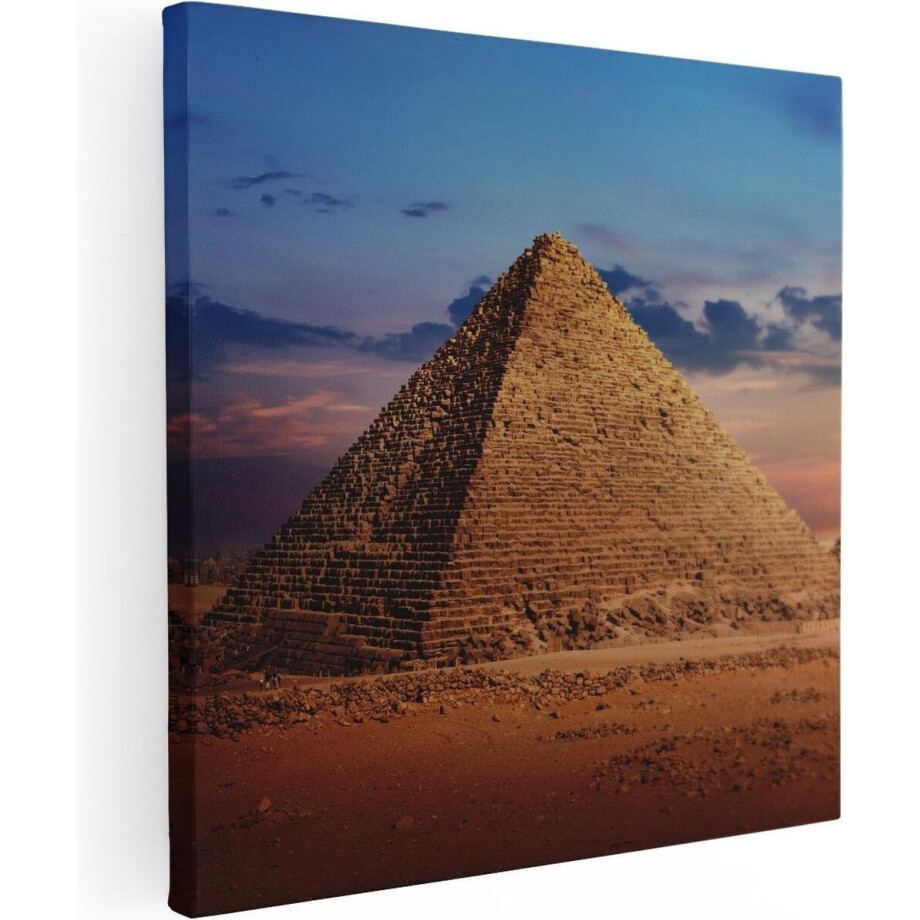 Artaza Canvas Schilderij Piramides Egypte - 80x80 cm - Wanddecoratie Zonsondergang - Muurdecoratie Afrika - Schilderijen Op Canvas afbeelding 1