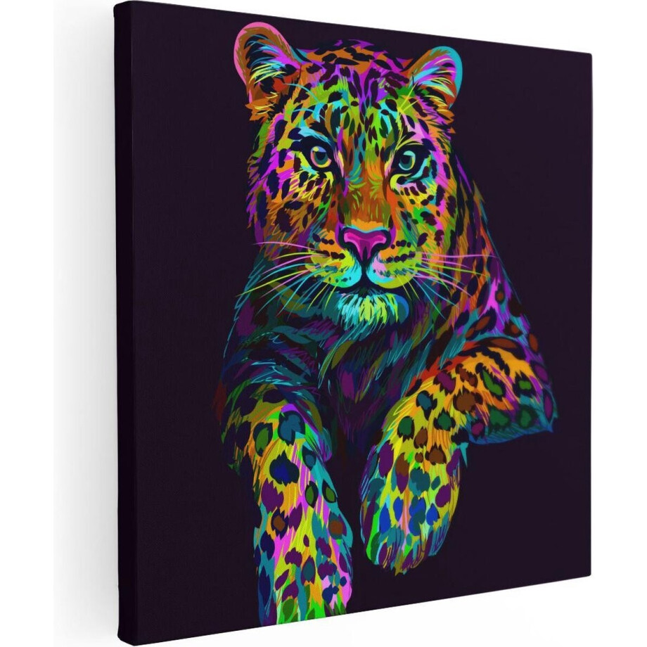 Artaza Canvas Schilderij Kleurrijke Luipaard - Abstract - 80x80 - Groot - Foto Op Canvas - Canvas Print afbeelding 1