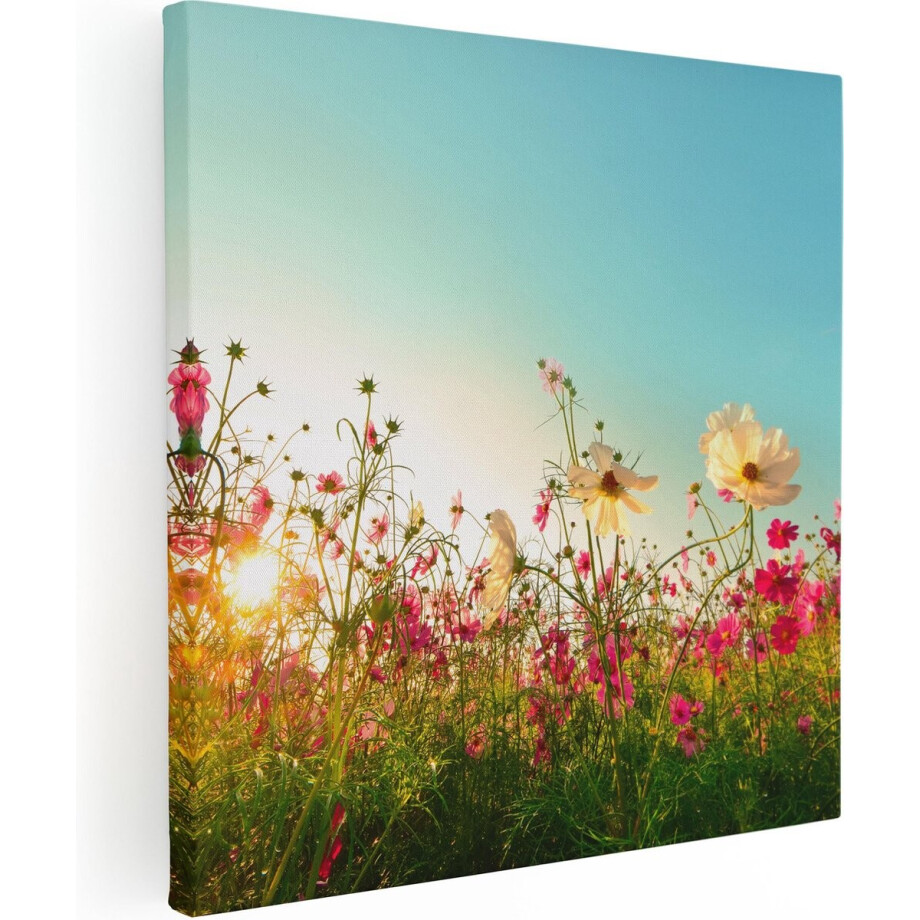 Artaza Canvas Schilderij Bloemen - 80x80 cm - Wanddecoratie Bloemenveld - Muurdecoratie Zonsondergang - Schilderijen Op Canvas Artaza Canvas Schilderij Bloemen - 80x80 cm - Wanddecoratie Bloemenveld - Muurdecoratie Zonsondergang - Schilderijen Op Canvas afbeelding 1