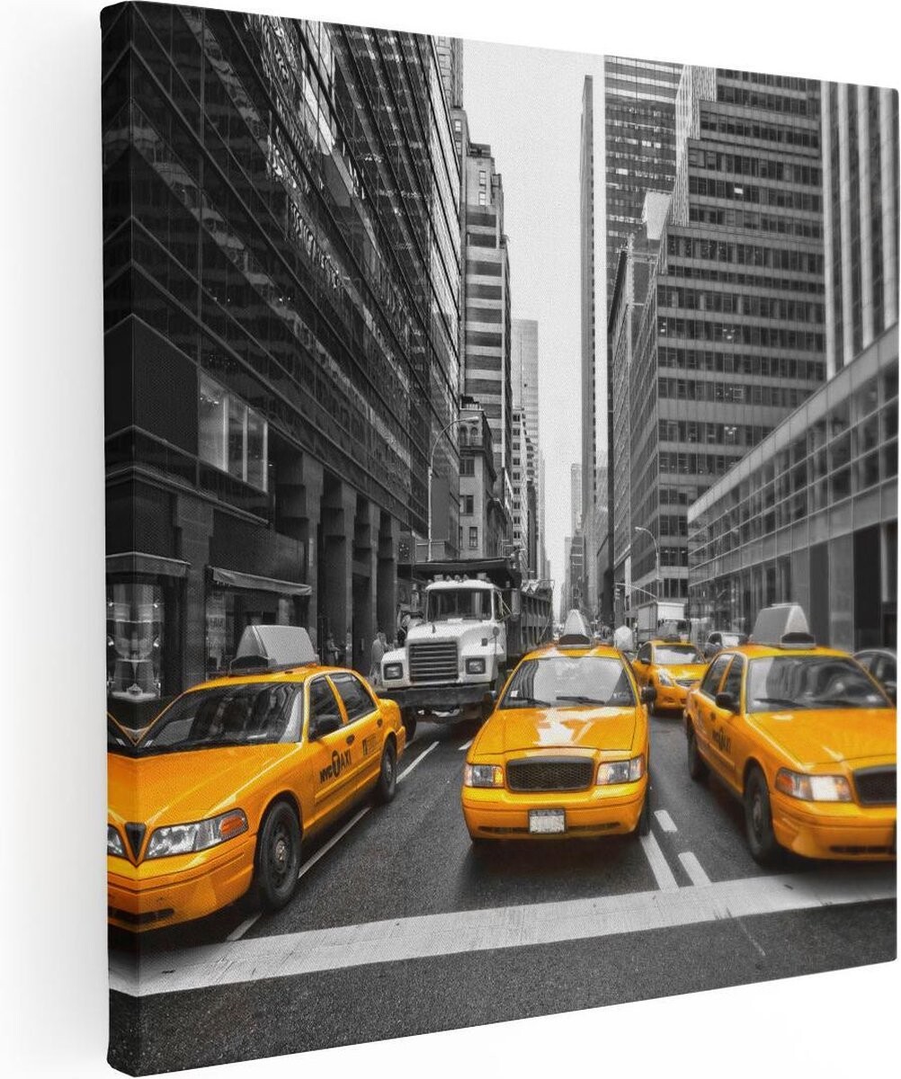 Artaza Canvas Schilderij New York Gele Taxi's - Zwart Wit - 70x70 - Foto Op Canvas - Canvas Print afbeelding 1