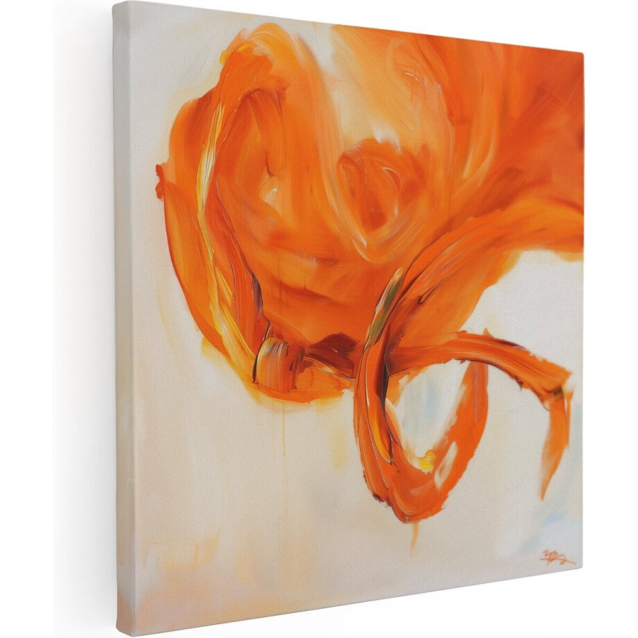 Artaza Canvas Schilderij Kunstwerk van een Oranje Bloem - Bloemen - 70x70 cm - Wanddecoratie Woonkamer - Schilderijen - Muurdecoratie afbeelding 1