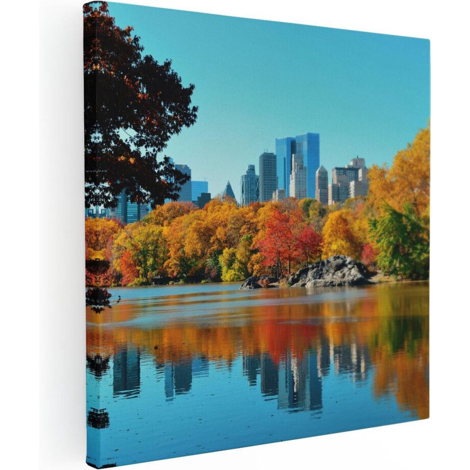 Artaza Canvas Schilderij Central Park In New York Tijdens De Herfst - 80x80 - Groot - Foto Op Canvas - Canvas Print afbeelding 1