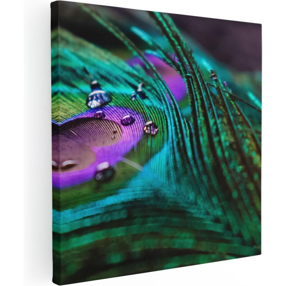 Artaza Canvas Schilderij Kleurrijke Pauw Veer Met Waterdruppels - 80x80 - Groot - Foto Op Canvas - Canvas Print Artaza Canvas Schilderij Kleurrijke Pauw Veer Met Waterdruppels - 80x80 - Groot - Foto Op Canvas - Canvas Print afbeelding 1