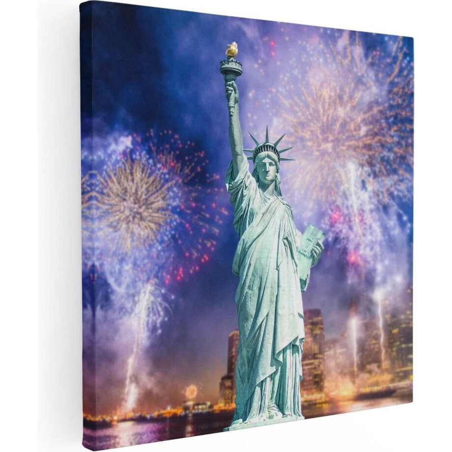 Artaza Canvas Schilderij Vrijheidsbeeld In New York Met Vuurwerk - 90x90 - Groot - Foto Op Canvas - Canvas Print Artaza Canvas Schilderij Vrijheidsbeeld In New York Met Vuurwerk - 90x90 - Groot - Foto Op Canvas - Canvas Print afbeelding 1