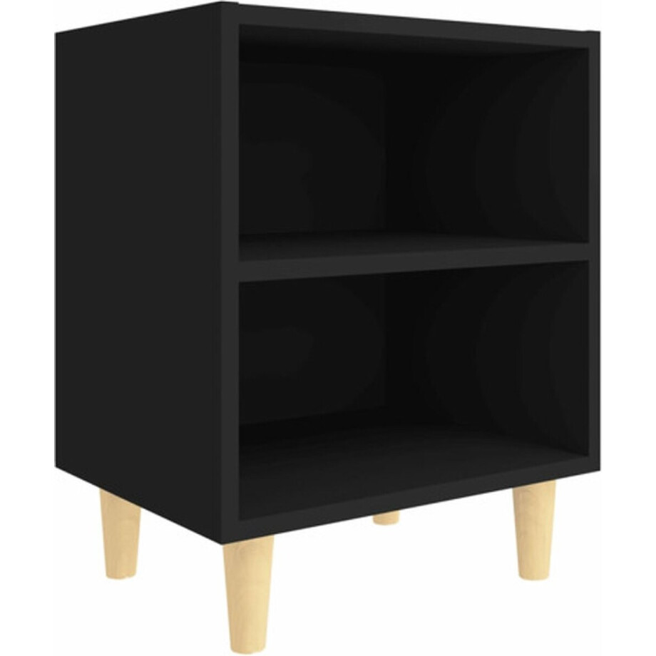 vidaXL - Nachtkastje - met - massief - houten - poten - 40x30x50 - cm - zwart vidaXL - Nachtkastje - met - massief - houten - poten - 40x30x50 - cm - zwart afbeelding 1