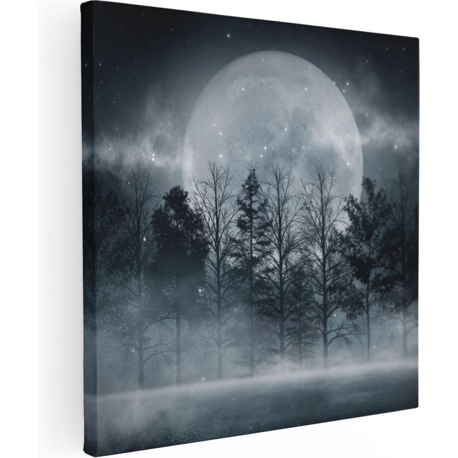 Artaza Canvas Schilderij Maan tussen de Bomen in de Nacht - 50x50 - Foto Op Canvas - Canvas Print afbeelding 1