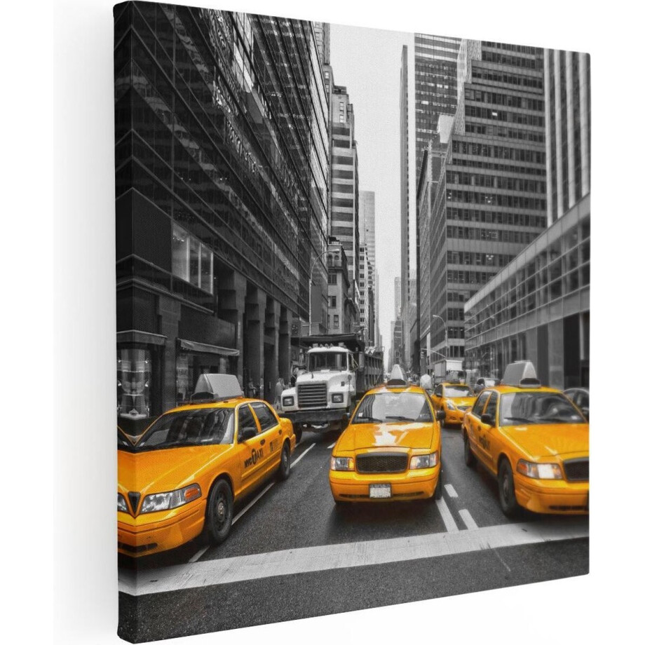 Artaza Canvas Schilderij New York Gele Taxi's - Zwart Wit - 60x60 - Foto Op Canvas - Canvas Print afbeelding 1