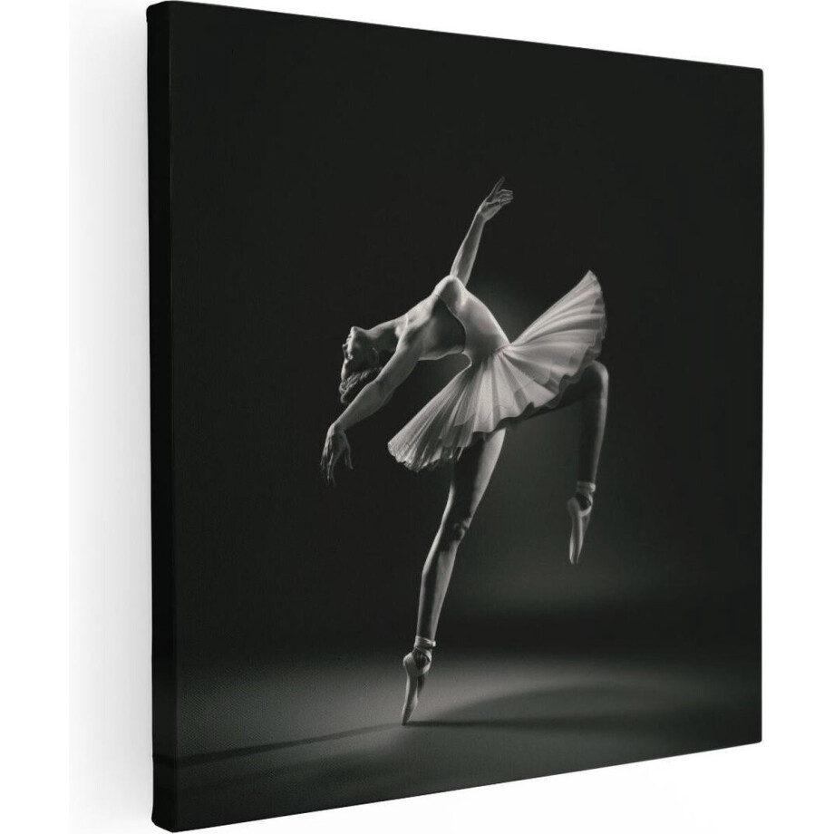 Artaza Canvas Schilderij Ballerina op Haar Tenen - Ballet - Zwart Wit - 40x40 - Klein - Foto Op Canvas - Canvas Print afbeelding 1