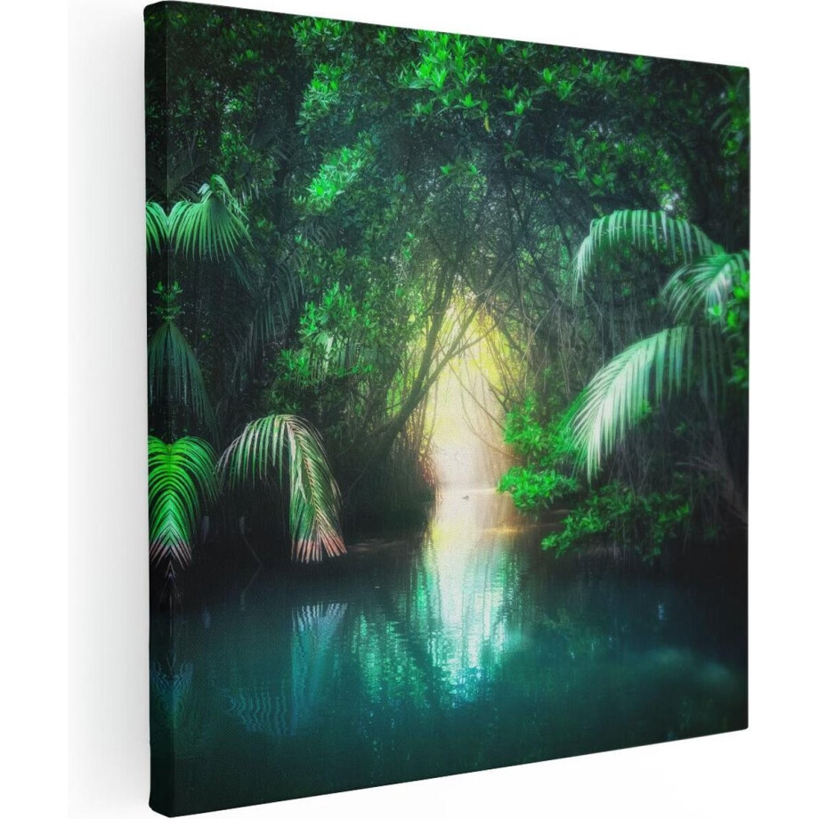 Artaza Canvas Schilderij Tropische Jungle Met Een Turquoise Meer - 70x70 - Foto Op Canvas - Canvas Print afbeelding 1