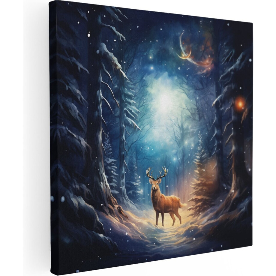 Artaza Canvas Schilderij Hert in het Winterbos - 60x60 - Foto Op Canvas - Canvas Print afbeelding 1