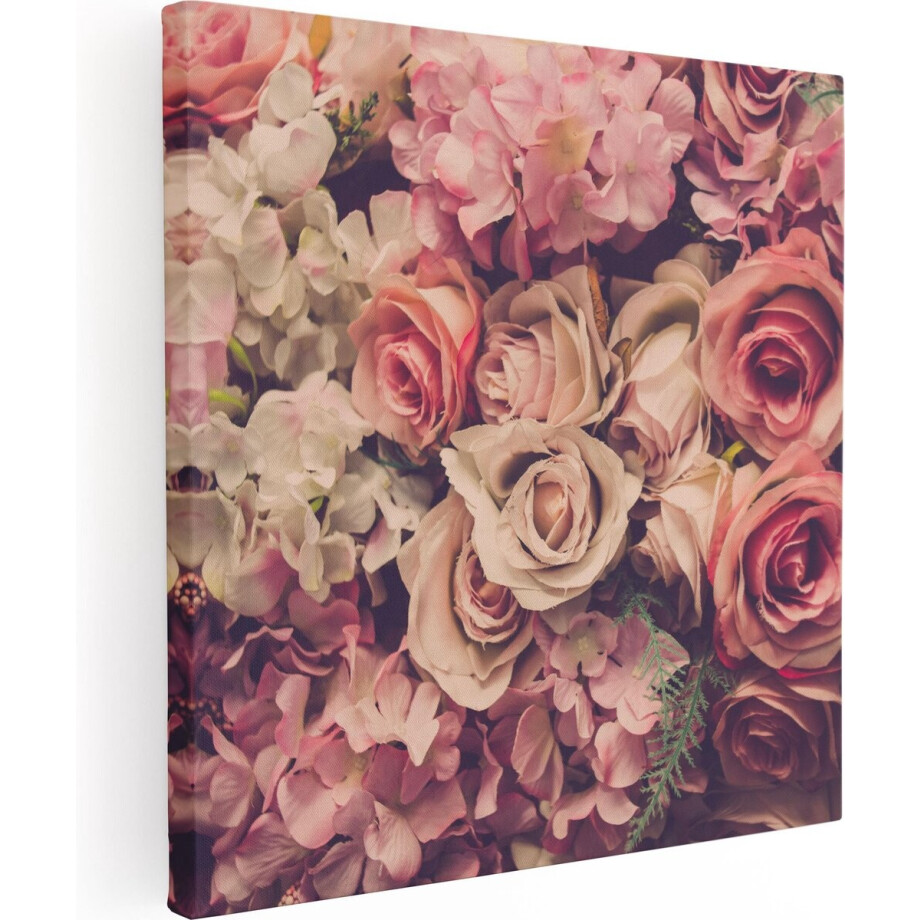 Artaza Canvas Schilderij Roze Rozen Achtergrond - Retro - Bloemen - 40x40 - Klein - Foto Op Canvas - Canvas Print afbeelding 1