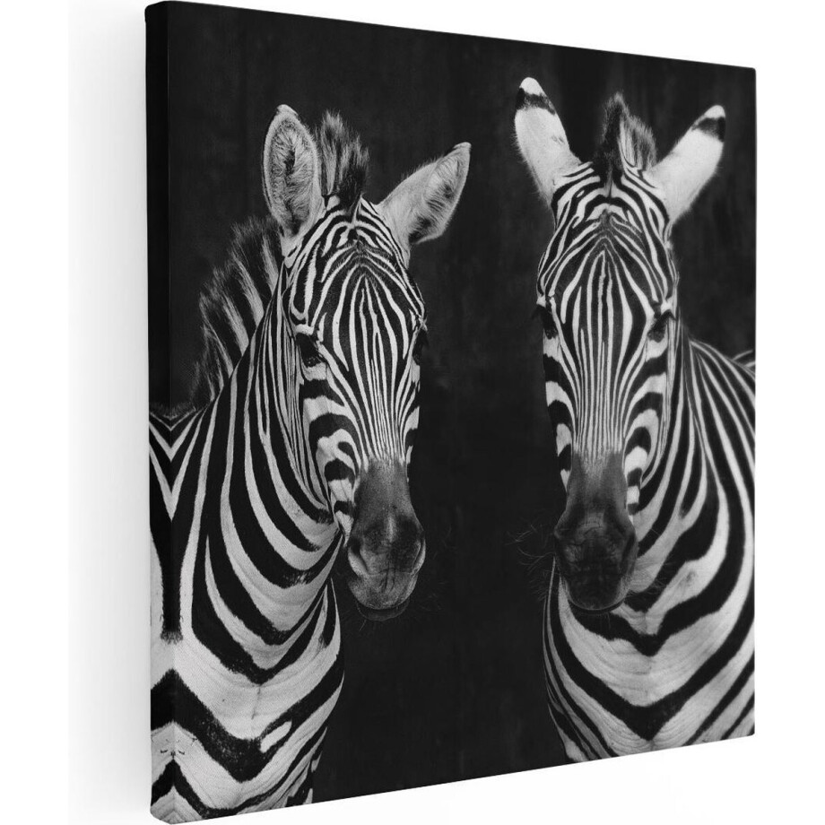 Artaza Canvas Schilderij Twee Zebra's - Zwart Wit - 90x90 - Groot - Foto Op Canvas - Canvas Print afbeelding 1