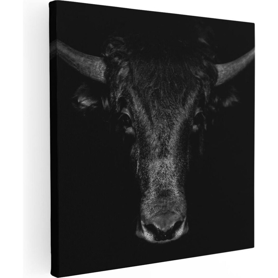 Artaza Canvas Schilderij Stierenkop - Stier - Zwart Wit - 50x50 - Foto Op Canvas - Canvas Print afbeelding 1