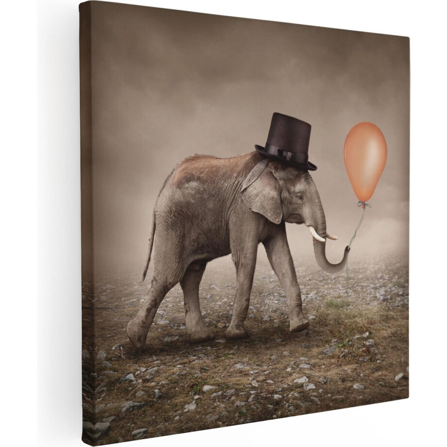 Artaza Canvas Schilderij Olifant Met Een Oranje Ballon - Hoedje - 70x70 - Foto Op Canvas - Canvas Print Artaza Canvas Schilderij Olifant Met Een Oranje Ballon - Hoedje - 70x70 - Foto Op Canvas - Canvas Print afbeelding 1