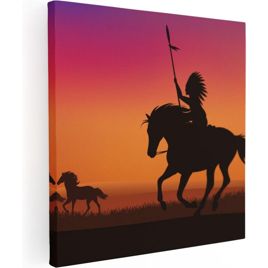 Artaza Canvas Schilderij Silhouet van een Indiaan op een Paard - 70x70 - Foto Op Canvas - Canvas Print Artaza Canvas Schilderij Silhouet van een Indiaan op een Paard - 70x70 - Foto Op Canvas - Canvas Print afbeelding 1