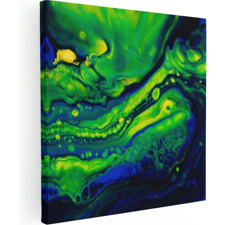 Artaza Canvas Schilderij Abstract - 80x80 cm - Wanddecoratie Groen - Muurdecoratie Geel - Schilderijen Op Canvas afbeelding 1