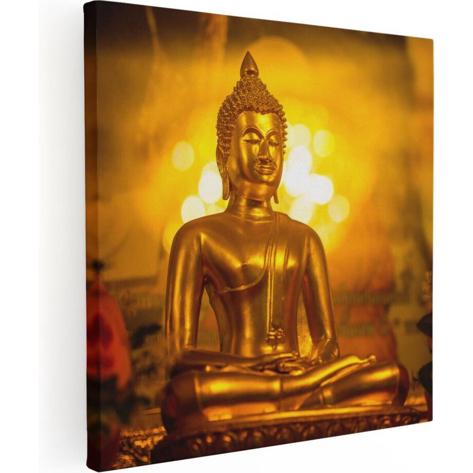 Artaza Canvas Schilderij Gouden Boeddha Beeld - 70x70 - Foto Op Canvas - Canvas Print afbeelding 1
