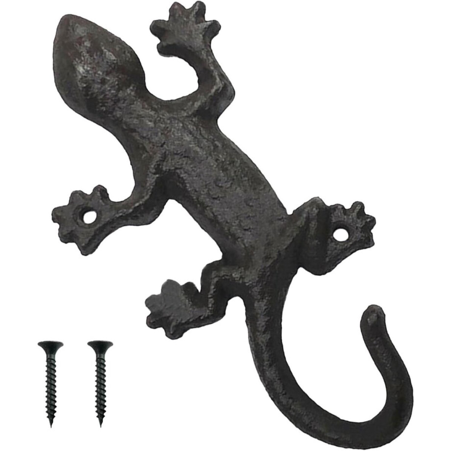 ByShane - Creatieve Metalen Gekko Haak voor Kleding, Sleutels, Hoeden en Tassen - Decoratieve Muurhaak in Gekko Design - Stijlvolle Opbergoplossing voor Thuis - Eenvoudig te Installeren - Robuust en Duurzaam - Zwart afbeelding 1