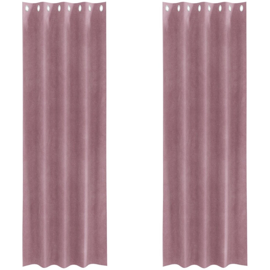 vidaXL - Blackout - Gordijnen - met - Oogjes - 2 - stuks - Donkerroze - Velvet afbeelding 1