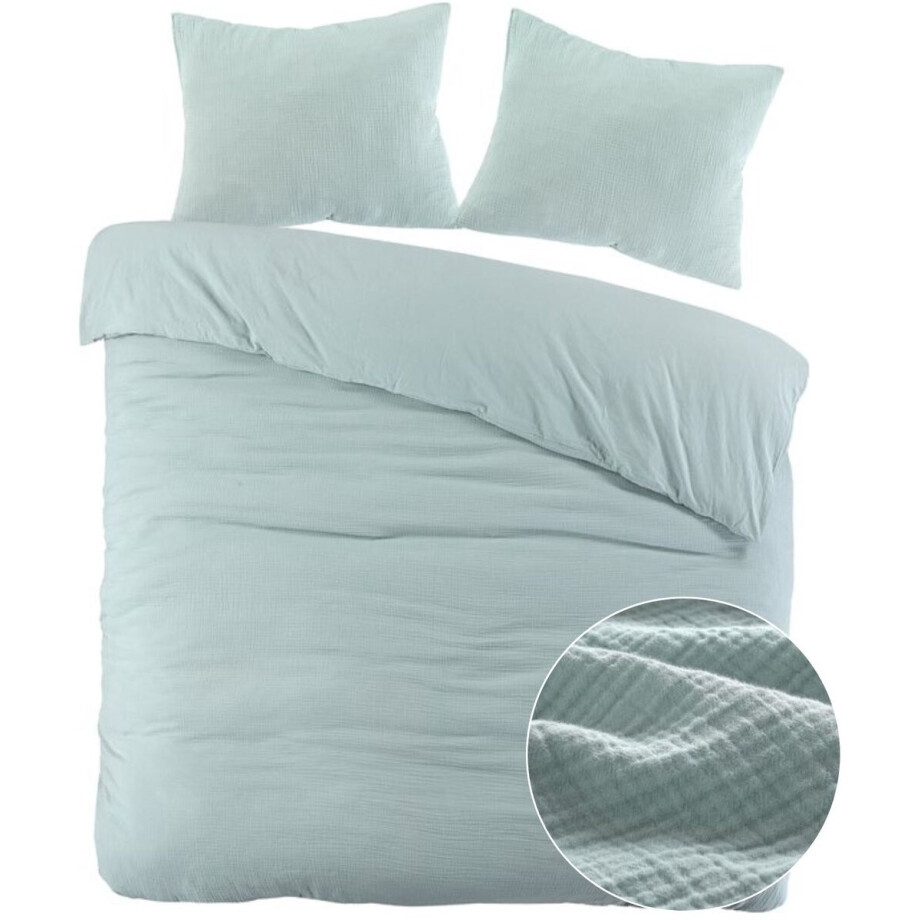 Papillon Dekbedovertrek Mousseline Groen - 200x200/220 cm - 100% Percale Katoen - Hoogwaardige kwaliteit afbeelding 1