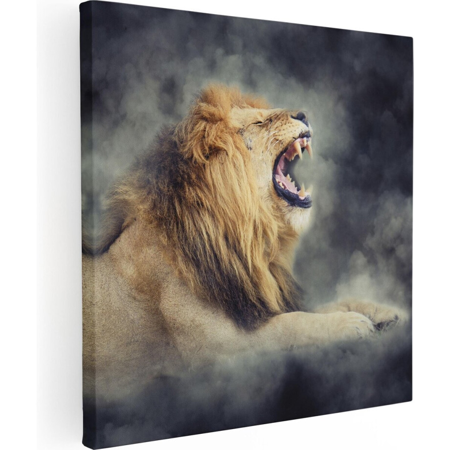 Artaza Canvas Schilderij Brullende Leeuw - 70x70 - Foto Op Canvas - Canvas Print afbeelding 1